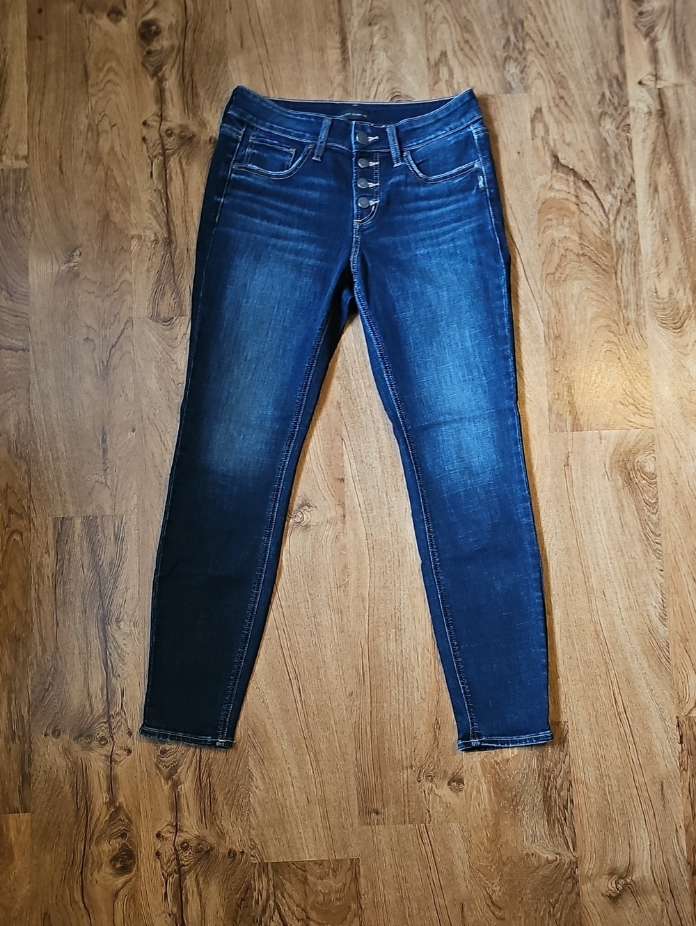 Dark Blue Silver Suki Skinny Jeans With Button Fly